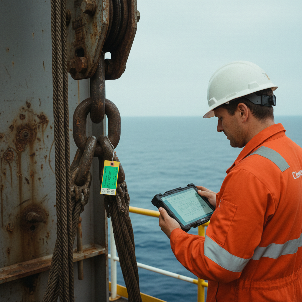 Inspeção de equipamento de içamento offshore